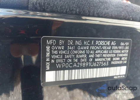 2001 Porsche Boxster z USA, uszkodzony, nr VIN WP0CA29891U627563